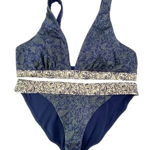 Athleta Navy and Cream Paisley Halter Bikini Set